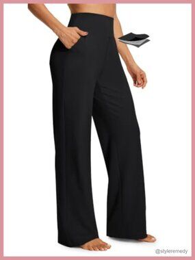 Wide Leg Yoga Pants Pull On High Rise Stretchy Work Pants with Pockets